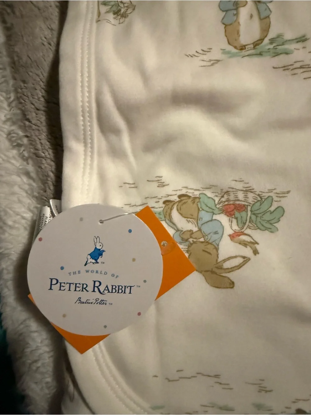 Gymboree White Baby Blanket with Brown & Blue Bunny Print
